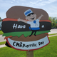 Burger-shaped sign on Chip's lawn reading "Have a Chip-errific day"